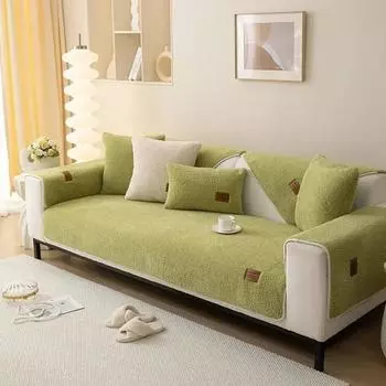Lamb Plush Sofa Cushion Winter Warmth Anti Slip Solid Color Sofa Towels Universal All Year Round L-shaped Sofa Cover Dustproof 70x70cm 1pcs