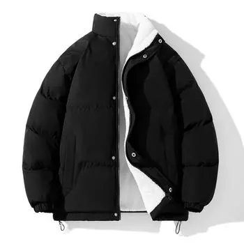 Lamb velvet cotton coat men s winter thickened velvet solid color stand collar jacket men and women teenagers loose couple trendy brand M