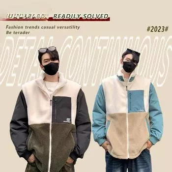 Куртка из овечьего бархата, мужская, осень-зима, новая, теплая, повседневная, свободного покроя, с воротником-стойкой, в тон BL3963 M