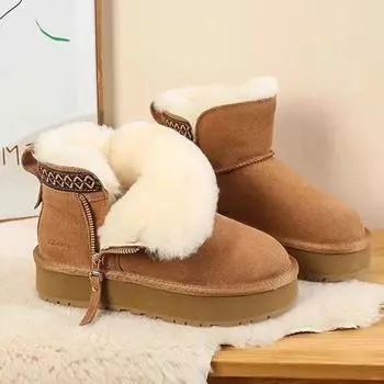 Lamb wool cold-proof snow boots women s 2024 new thick-soled side zipper short tube piled thickened non-slip cotton shoes 35 чёрный