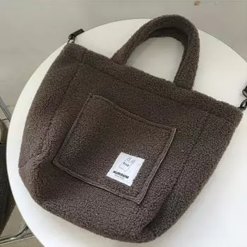 Lamb Wool Plush Women S Bag Casual Messenger Bag Handbag коричневый