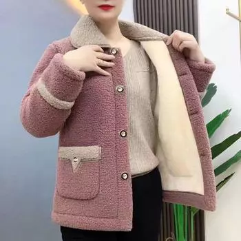 Lamb Wool Thickened 50 Years Old Fleece Cotton Coat Jacket Bean paste 4XL