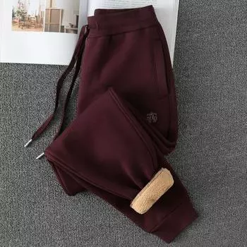 Lamb Wool Thickened Winter White Sweatpants Coffee S size 40.00 kg-47.50 kg wear (pants)