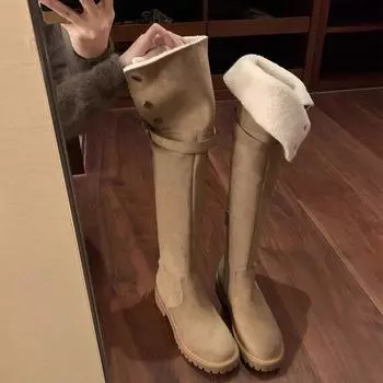 Lamb wool version~ knee boots women s autumn and winter thick-soled boots thickened velvet warm snow boots 35