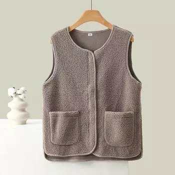 Lamb Wool Vest Vest Women s Fur Integrated Outer Wear 2023 Autumn and Winter Loose Vest Waistcoat All-Matching Warm Outwear Shallow coffee 3XL (57.50 kg-65.00 kg