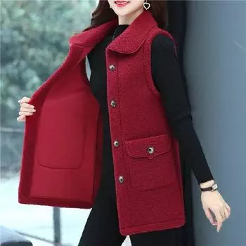 Lamb Wool Was Thin Middle Aged Elderly Women s Jacket Velvet Thickening Mother s Sleeveless Vest Button Sweater XXXXXL