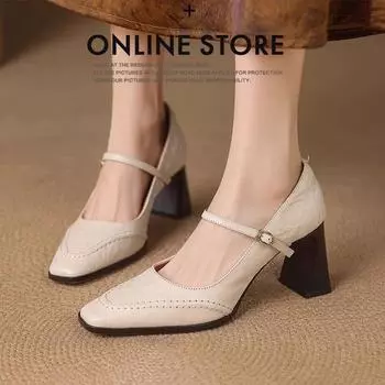 Lambskin shoes~ French single shoes, femininity is not tired, high heels, thick heels, work shoes, beautiful Mary Jane shoes 34
