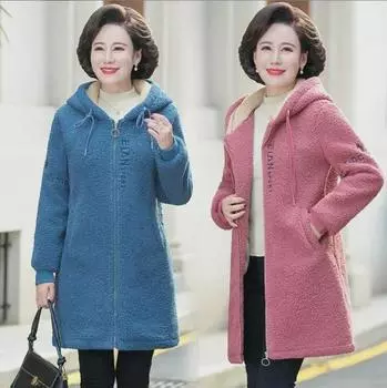 Lambskin Women s Casual Loose Korean-Style Mid-Length Thickened Velvet Sweater Coat, 2022 Winter Edition M