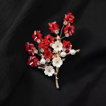 Lamei pearl crystal brooch female niche design sense light luxury elegant high-end corsage Chinese style pin accessories tide