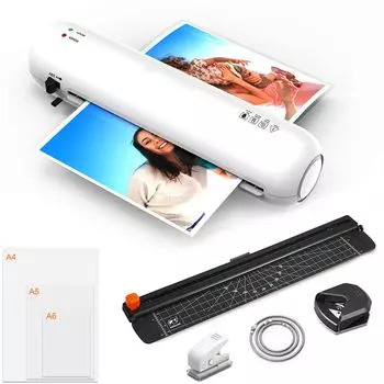 Ламинатор совместим с A4 6 в 1 Многофункциональный ламинатор Режим с ABS 15 Ламинирующее режущее кольцо Коммерческое домашнее использование Нагрев/холод