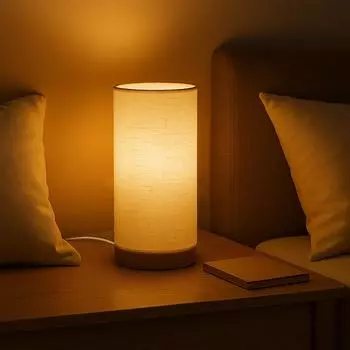 Lamp with Wooden Base for Night, Bed Room, Living Room, Home & Decor- Drum Lamp Shades for Living Room with Light (Bulb Included)
