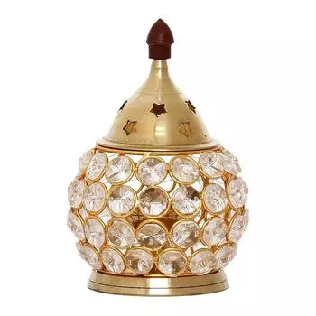 Лампа Аканд Дия, Gold Brass and Crystal Akhand Diya, eCraftIndia
