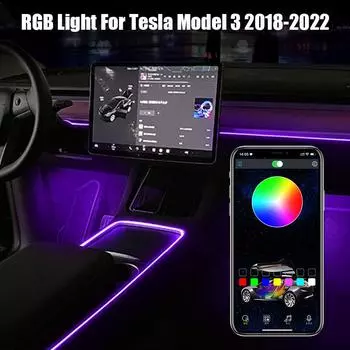 Лампа атмосферного освещения для Tesla Model 3 2018-2022 64 цвета, консоль приборной панели автомобиля, окружающее освещение, USB-адаптер прикуривателя USB