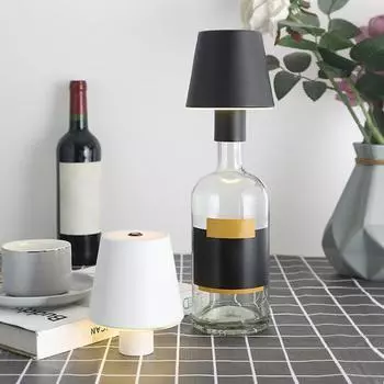 Лампа для бутылки вина, 3 цвета, регулируемая яркость, аккумуляторная, беспроводной сенсорный пульт управления чёрный