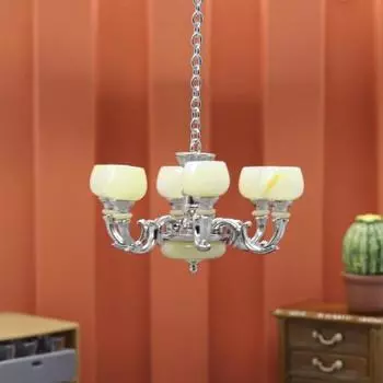 Лампа для кукольного домика с самоклеящимся клеем на спине, сплав 1:12 магнитных 6 головок, потолочный светильник, модель игрового домика, игрушечный реквизит для фотосъемки золотистый