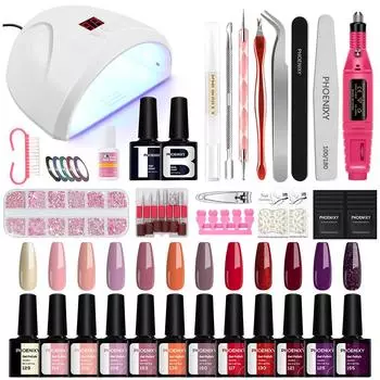 Лампа для ногтей PHOENIXY, 36 Вт, гель-лак для ногтей, фреза для ногтей, маникюрный набор для замачивания и инструменты для украшения дизайна ногтей, набор гель-лаков, профессиональный набор для ногтей