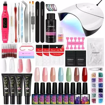 Лампа для ногтей PHOENIXY 36 Вт и набор инструментов для гель-лака Набор для маникюра из полиакрилового геля для ногтей Полуперманентные гель-лаки и полиакриловый гель
