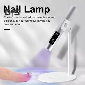 Лампа для ногтей с подставкой Ручной светильник для дизайна ногтей ЖК-дисплей Быстросохнущая УФ-лампа для гелевых ногтей Перезаряжаемая USB-сушилка Универсальный аксессуар для дизайна ногтей серебряный