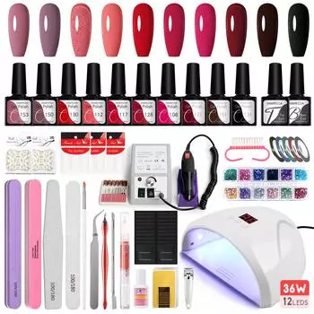 Лампа для ногтей VANREESA 36 Вт с 8 мл лаком для дизайна ногтей, лак для ногтей, дрель для ногтей, набор маникюрных инструментов для дизайна ногтей
