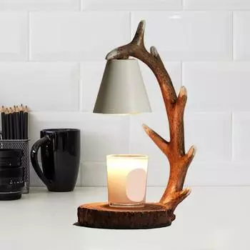 Лампа для подогрева свечей, нагревательная лампа для свечей, регулируемая яркость, беспламенный ароматический восковой светильник, эстетическая многофункциональная лампа для плавления воска в виде рогов оленя EU эбеновый