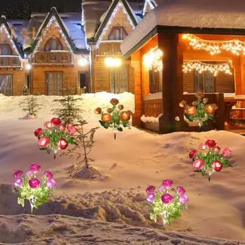 Лампа для сада с розами и датчиком освещенности, автоматическое включение/выключение, 7 головок, водонепроницаемая, проводка не требуется, солнечная батарея, цветочный светильник, декор красный