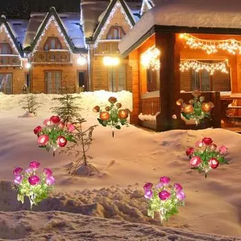 Лампа для сада с розами и датчиком освещенности, автоматическое включение/выключение, 7 головок, водонепроницаемая, не требуется проводка, солнечная батарея красный