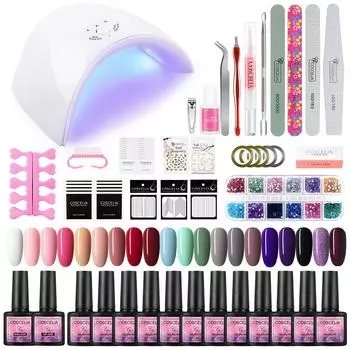 Лампа для сушки ногтей COSCELIA 36 Вт, 20 шт., гель-лак для ногтей, УФ-светодиодный полуперманентный лак, цветной гель, наклейки для дизайна ногтей, набор инструментов для украшения маникюра