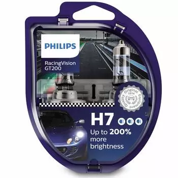 Лампа фары PHILIPS RacingVision GT200 H7 + комплект 200%