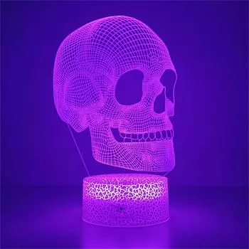 Лампа-иллюзия скелета 3D, светодиодная настольная лампа, ночник в виде черепа, лучший подарок на Рождество, Хэллоуин, день рождения для мальчиков Black Base No Remote синий