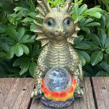 Лампа-Луна на солнечной батарее, Украшение для сада на открытом воздухе, Смола, Скульптура дракона, Орнамент, Ремесло, Художественный орнамент One Size золотой