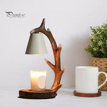 Лампа-подогреватель свечей из оленьих рогов, беспламенный ароматизатор с регулируемой яркостью, настольная лампа с ароматизатором, эстетичный домашний декор US Plug эбеновый