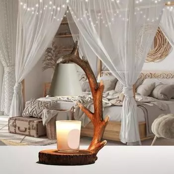 Лампа-подогреватель свечей из рогов оленя, беспламенная, ароматическая, регулируемая яркость, настольная лампа с диффузором аромата