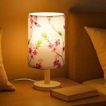 Лампа с деревянным основанием для ночи, спальни, гостиной, дома и декора - цилиндрические абажуры для гостиной с подсветкой (Лампочка в комплекте)