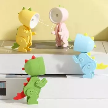 Лампа с мультяшным динозавром и гибкими конечностями, очаровательный внешний вид, мерцающая лампа, мини-размер, защита глаз, ночная лампа