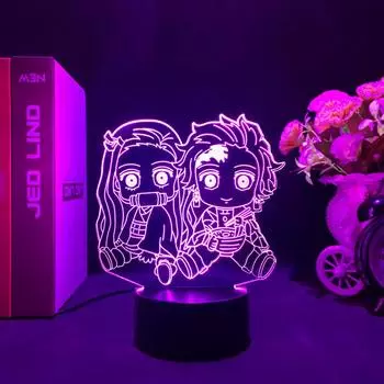 Лампа «Убийца Демонов» в стиле аниме Kimetsu No Yaiba Kokushibo, ночник, декор для детской комнаты, настольная лампа Tanjiro X Nezuko, Рождественский подарок