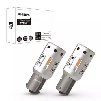 Лампа указателя поворота Philips с функцией предотвращения вспышек, оснащенная охлаждающим вентилятором, светодиодная лампа скрытого типа S25, янтарная, 1200 люмен, 2 шт., компания по техосмотру автомобилей
