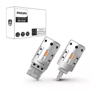 Лампа указателя поворота Philips с функцией предотвращения вспышек, оснащенная охлаждающим вентилятором, светодиодная лампа скрытого типа T20, янтарного цвета, 1200 люмен, 2 шт., компания по техосмотру автомобилей