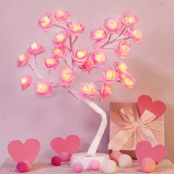 Лампа в виде цветка розы, USB-светильник с 24 светодиодами, искусственный цветок, ночник, настольный светильник для дома, свадьбы, спальни, украшения на день святого Валентина, подарок розовый