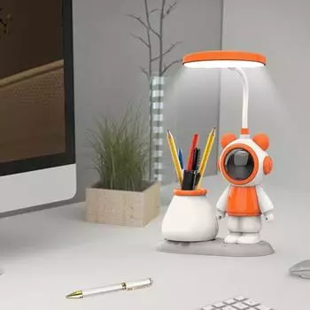Лампа в виде мультяшного астронавта, креативная форма, защита глаз, практичная, 2-в-1, свободно сгибаемая, светодиодная лампа для чтения, декор, бытовые принадлежности синий