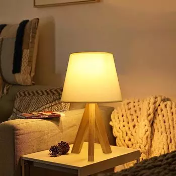 Lampe De Chevet Bois Moderne Лампа E27 с цоколем для спальни, гостиной, офиса белого цвета (Лампа в комплект не входит)