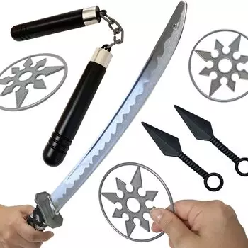 [LamPlanning] Набор нунчаку ниндзя, сюрикен ниндзя, кунай, нунчаку, губка, косплей, костюм, оружие, боевые искусства (Роскошный набор из 7 предметов)