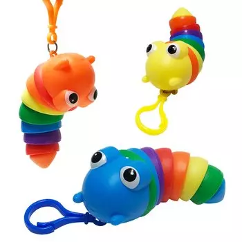 LamPlanning Squiggly Caterpillar Keychain Bag Charm Cute Fidget of Mascot, Rainbow, Colorful, Dry, (Set 3)