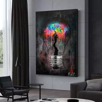 Лампочка граффити настенная живопись на холсте плакаты с принтами абстрактные уличные настенные картины для гостиной, украшения ресторана 20x30cm