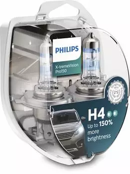 Лампочка Philips X-tremeVision Pro150 H4+150%, двойной комплект, коробка 567028