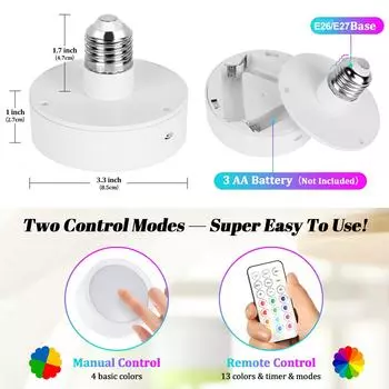 Лампочки RGB с дистанционным управлением, работающие от батареек Светодиодные шайбы с дистанционным управлением Лампочки с винтовым креплением E27 Настенные бра Ночники с эффектом памяти