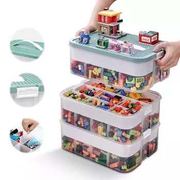 LAMPTOP Хранение игрушек с ящиком для хранения игрушек Lego Ящик для хранения игрушек Lego Duplo 3 Органайзер Крышка, Коробка, Хранение, Коробка, Хранение, Пластик, Ящики, Укладка, Дети, зелёный