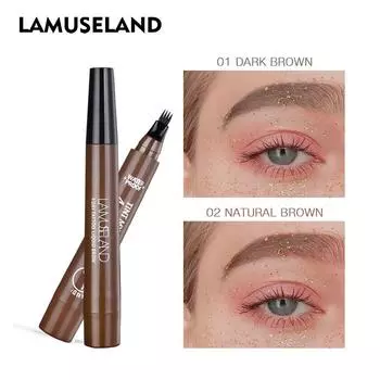 LAMUSELAND Жидкий карандаш для бровей с четырьмя вилками, водостойкий стойкий макияж для бровей и глаз