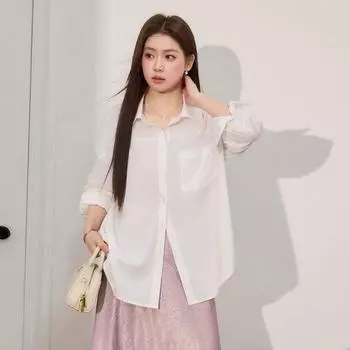Lan Yu Plus Size Women s Clothing Plus Size Ladies Fashion Casual Work Clothing Loose Shirt Autumn New Arrival Polo Collar White Coat Top White In Stock 1XL