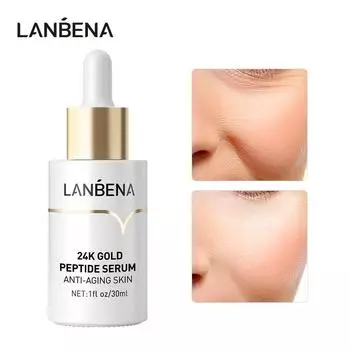 LANBENA 24-каратная пептидная сыворотка с золотом против старения, укрепляющая морщины, тонкие линии, увлажняющая, отбеливающая, питательная, уход за кожей, 30 мл 30ml