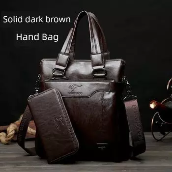 Lanbo Kangaroo Business Shoulder First Layer Cowhide Men s Bag Vertical dark brown